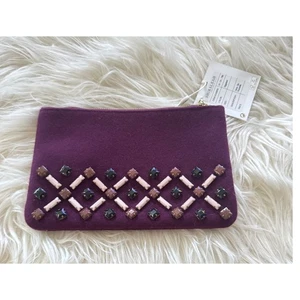 ShiraLeah Chicago aubergine lila Perlen Reißverschluss Pochette Clutch Tasche Neu mit Etikett 9x6" - Bild 1 von 8