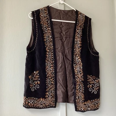 Chaleco De Colección Para Mujer Talla M Negro Cuentas Lentejuelas Terciopelo Evento Abuela Core Teatro Foto 1 de 4