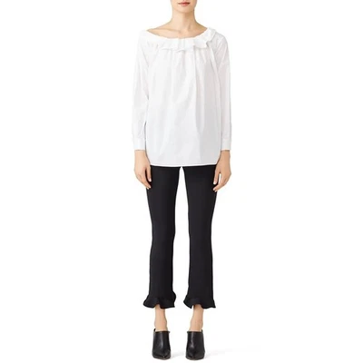 JIL SANDER Ruffle Collar Top Women 4 White Cotton Long Sleeve IT 34 Blouse Shirt - Image 1 of 4