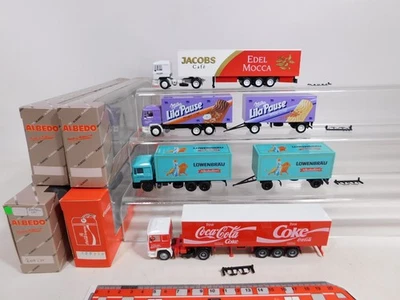 Albedo H0 1:87 4X Camion MAN: Coca-Cola+Löwenbräu+Milka+Jacobs Mint+Box #CZ541-1 - Immagine 1 di 4