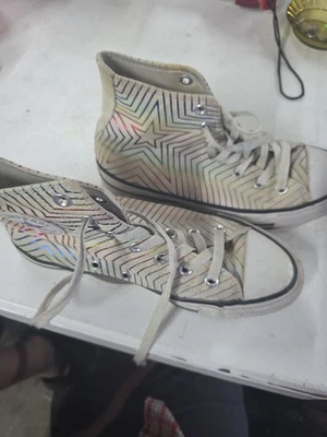 匡威 CONVERSE 高帮鞋 运动鞋 女式 美国 7.5 白色 彩虹 金属色星星  — 第 1/4 张图片