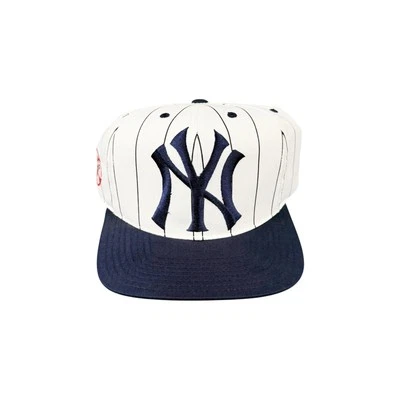 Vtg Rare NWOT MLB New York Yankees White TWINS pinstripe Big Logo Snapback Hat - Image 1 of 4