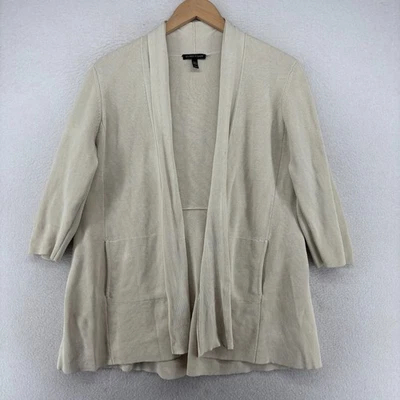 Suéter EILEEN FISHER M Cárdigan Seda Algodón Orgánico Mantón Frente Abierto Hueso Blanco Foto 1 de 4