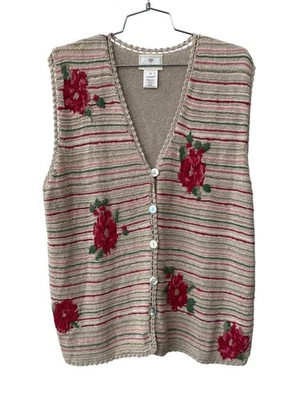 Vintage 90s Susan Bristol Sweater Vest Size XL Floral Embroidered Deadstock NEW - Image 1 of 4