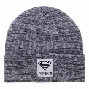  Grau Superman Logo Patch meliert Bündchen Beanie Mütze Strick Ski Mütze S Schild DC Comics - Bild 1 von 1