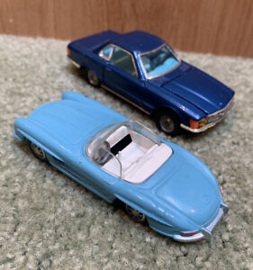 2 Vintage 1/43 Corgi Toys 4” Mercedes 350 SL Whizzwheels & 300 SL Roadster Lot
