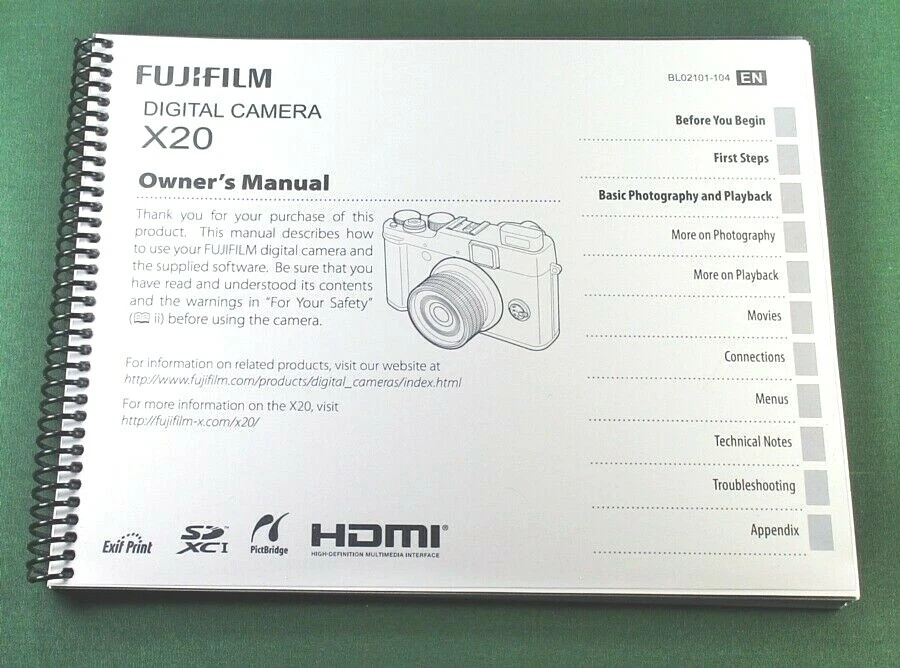 Fujifilm X20 Owner's Manual: 156 Pages & Protective Covers!  - Image 1 of 1
