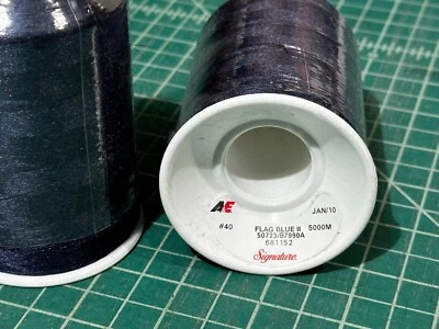 Lot of 2 A&E Signature embroidery thread #40 Flag Blue II large 5000m spool  - Image 1 of 2