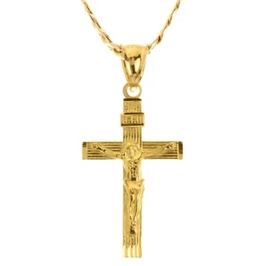 Collar de cadena cubana de 20" con colgante de cruz de Jesús enchapado en oro Hip Hop para hombre MPG 006 G - Imagen 1 de 4