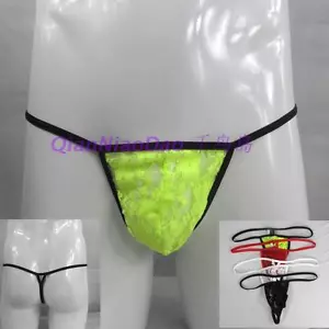 K799 Mens String Pouch Thong G-string Triangle back stretchy Lace Floral - Picture 1 of 21