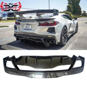 For Chevrolet Corvette C8 Dry Carbon Fiber Rear Bumper Diffuser Lip Spoiler Body - Picture 1 of 9