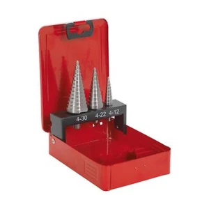 Sealey 3pc M2 Step Drill Bit HSS Drill Set 4-30mm Double Flute Hole Metal Cutter - Picture 1 of 8