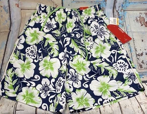 New PerformX IZOD Men's Lined Swim Trunks Blue Green & White Floral Size S NWT - Picture 1 of 11