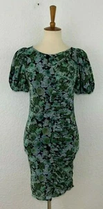Ganni Womens Floral Bodycon Puff Sleeve Dress Multicolor Green Size 34 - Picture 1 of 4