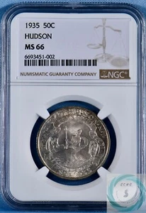 1935 Hudson Commemorative Half Dollar NGC MS 66 - PQ Lustrous Original Coin - Picture 1 of 14