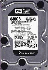 WD6401AALS-00J7B0  dcm: HARNHT2AA  s/n: WMATV..  WD 3.5"  640GB SATA  A10-09 - Picture 1 of 3