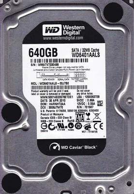 WD6401AALS-00J7B0  dcm: HARNHT2AA  s/n: WMATV..  WD 3.5"  640GB SATA  A10-09 - Image 1 of 3