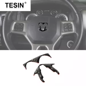 2x Steering Wheel Center Logo Trim Decor Sticker for Dodge Ram 1500 Carbon Fiber - Picture 1 of 8