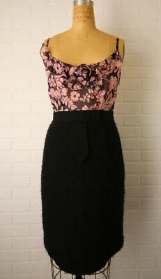 Vestido Milly of New York Mujer Lana Seda Rosa Negro Floral Correa 4 Foto 1 de 4