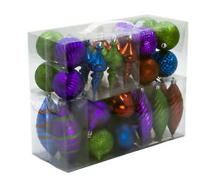 40 Pack Blue, Purple, Green, and Red Assorted Ornaments