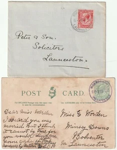 1906/14 2 DIFF INK BOLVENTOR LAUNCESTON RUBBER POSTMARKS USED LOCALLY PPC & ENV - Picture 1 of 3