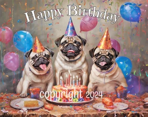 Pug Dogs Birthday Party Card & Printed Envelope hand-crafted - Picture 1 of 3