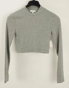 Nuovo BP donna taglia S manica lunga grigio erica costina maglia elasticizzato finto collo crop top - Foto 1 di 7