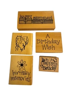 Stampin' Up! Lote de 5 estampillas de goma montadas en madera de feliz cumpleaños envío gratuito - Imagen 1 de 2