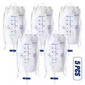 5 Pack 500ml Urine Catheter Leg Bags with Long Lever Tap Valve Complete Kit - Picture 1 of 5