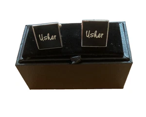 Wedding black enamel cufflinks USHER brand new in box - Picture 1 of 1