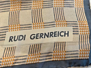 Vintage Rudi Gernreich Womens Scarf Silk Houndstooth Orange & Gray 22"x22"-Label - Picture 1 of 5
