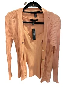 Cárdigan suéter acanalado manga larga naranja White House Black Market para mujer XL NUEVO CON ETIQUETAS - Imagen 1 de 6