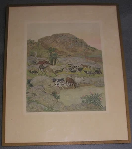 Léon Carré ( 1878 – 1942 ). Chevaux, Brebis et Dromadaires à l’Oasis. - Picture 1 of 3