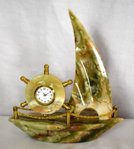Handmade Natural Onyx marble stone Ship Table Clock, Home Décor, Living Décor - Picture 1 of 5