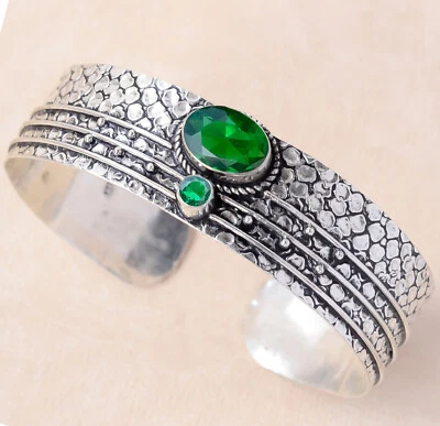 Chrome Diopside Gemstone Bracelet 925 Sterling Silver Cuff Man's Bangle Jewelry - Image 1 of 4