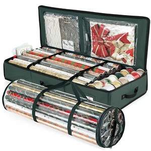 Green Christmas Wrapping Paper Storage Bag - Holiday Organizer Box - Picture 1 of 14