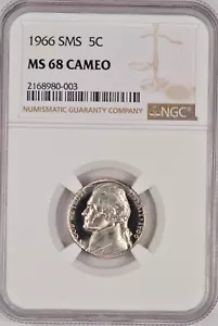 1966 SMS Jefferson Nickel NGC MS 68 CAMEO SP68CAM Frosty Coin 5C - Picture 1 of 2