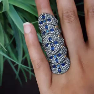 Blau Saphir Pflaster Diamantring Vollfinger Ring Schmuck 925 Sterlingsilber - Bild 1 von 7