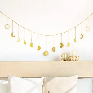 Moon Phase Wall Hanging Boho Aesthetic Room Decor Metal Moons Garland Hanging... - Picture 1 of 1