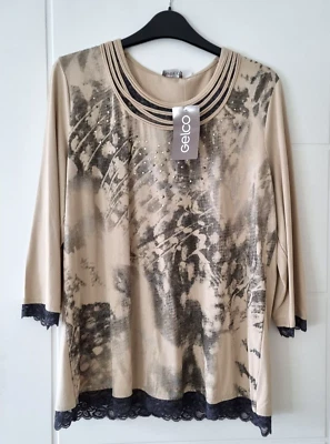 GELCO Ladies Sparkle & Lace Caramel & Brown Top / Blouse (Size UK 16) - Image 1 of 4