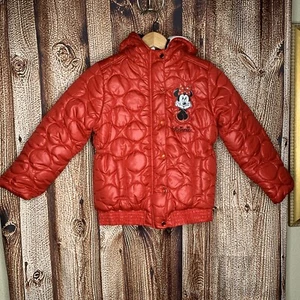 Disney Store Girls Puffer Coat Hoodie Minnie Mouse Winter Jacket Size Medium 7/8 - Picture 1 of 4