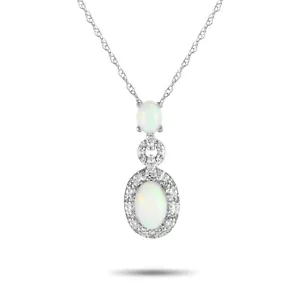 Collar Colgante de Diamante y Ópalo Exclusivo de Oro Blanco 14K 0,08 quilates PD4-1618... - Imagen 1 de 4