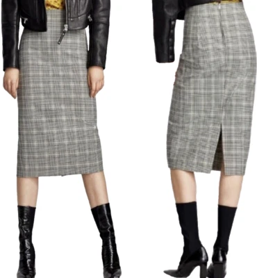 NUEVO CON ETIQUETAS Falda Lápiz Zara Mujer Cintura Alta Cuadros a Cuadros Talla Pequeña Detalle de Abertura Trasera Foto 1 de 4