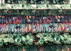 TROPICAL PRINTED VELVET FABRIC Jungle Botanical 25 DESIGNS Curtains Cushions - Picture 1 of 52