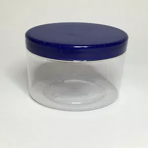 Leere 100 ml klare Kunststoffgläser mit blauem Kunststoff-Schraubdeckel. Qualitätsglas & Deckel - Bild 1 von 10