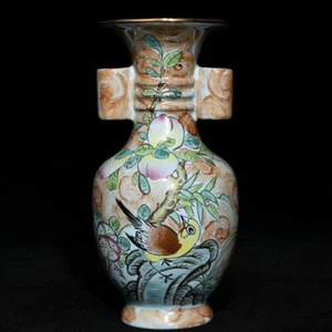 7 " Song dynasty Porcelain ru kiln zhenghe mark gilt flower bird double ear vase - Picture 1 of 9