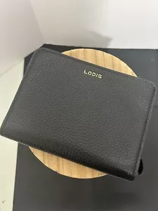 LODIS Slim Billfold Zip -Around Wallet Black Premium Leather EUC - Picture 1 of 12