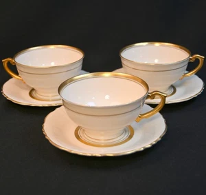Syracuse China O.P.Co. Gold on Ivory Set of 3 Cups & Saucers 1927-1966 Old Ivory - Picture 1 of 24