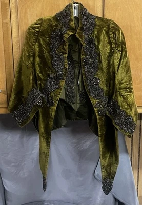 Victorian 1890s Green Velvet Bustle Jacket w/ Basque Bodice & Beaded Cuffs - Image 1 of 4
