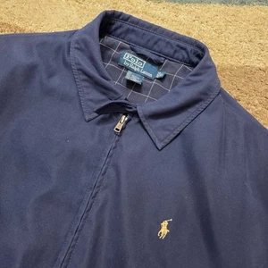 Polo Ralph Lauren Harrington Jacket Men’s XL Navy Blue Check Lining Classic Zip - Picture 1 of 9